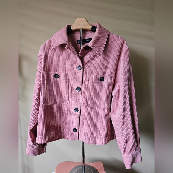 Zara Jackets & Blazers - Zara Pink Corduroy Cropped Jacket - Size L - EUC